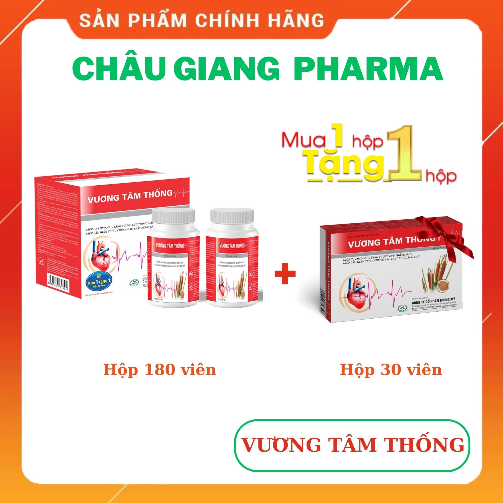 Vương Tâm Thống 180 viên (Mua 01 hộp lớn tặng 01 hộp 30 viên)